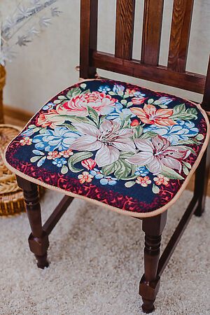 Подушка для мебели Сидушка на стул квадратная НАТАЛИ (Коричневый/лилии) 49243 #1017033