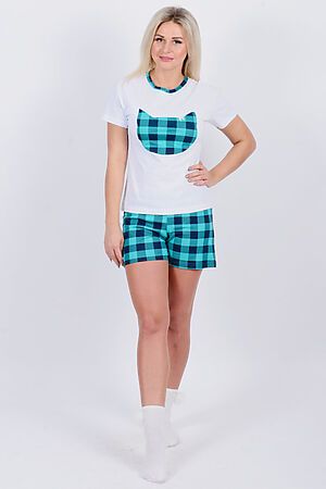 Пижама (Шорты+Футболка) Старые бренды (Белый+клетка зеленая) Д 29 #126663