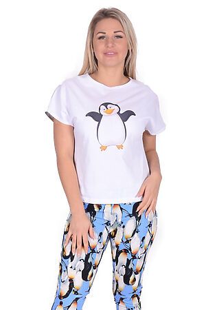 Пижама Старые бренды (Белый+принт пингвины) ЖП 019 #127907