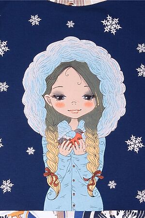 Платье АПРЕЛЬ (Синий43+зимние домики) #175015