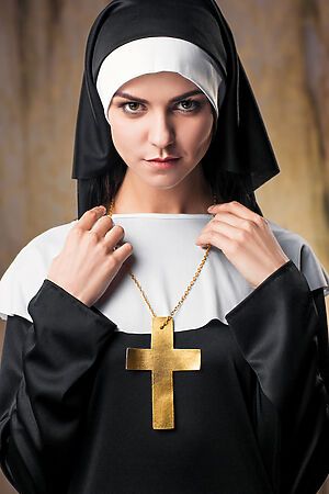 Костюм монахини КРАСНАЯ ЖАРА (Черный, белый, золотистый) 103649 #187240
