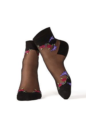 Носки "Встреча под цветочным дождем" LE CABARET (Черный, фиолетовый, розовый) 213574 #194553