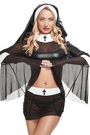 Эротический костюм монахини КРАСНАЯ ЖАРА (Черный, белый) 101359 #203844