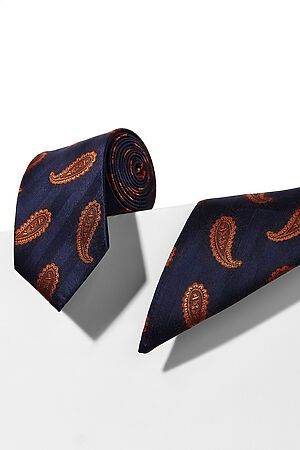 Комплект: галстук и платок-паше SIGNATURE (Темно-синий, оранжевый,) 209718 #229545