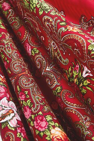 Платок с павлопосадским узором и длинной бахромой, 111 x 111 cm Nothing But Love (Красный, розовый, бордовый) 200878 #270871