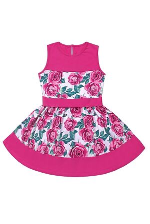 Платье АПРЕЛЬ (Розы на белом+ярко-розовый12) #272708