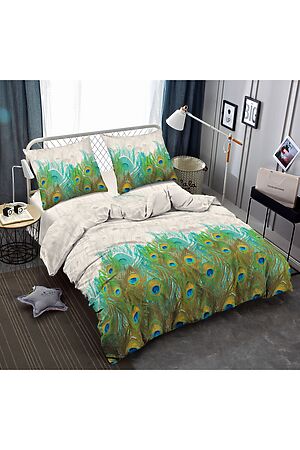 Комплект постельного белья 1,5-спальный AMORE MIO (Бирюзовый/зеленый/серый) 25081 #287212