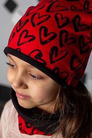 Комплект "Сердца - Красный" (шапка + снуд) ДЕТСКИЙ ТРИКОТАЖ 37 КМ0044 #295741