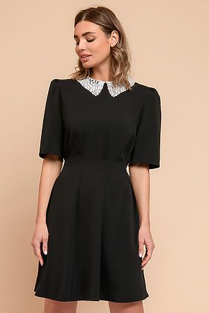 Платье длины мини черное с белым воротничком 1001 DRESS (Черный) 0132101-02383BK #303538