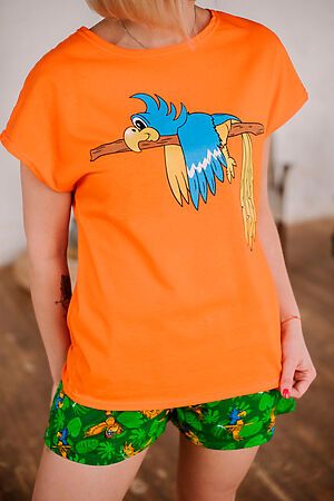 Пижама Старые бренды (Оранжевый+принт попугаи) ЖП 022 #305900