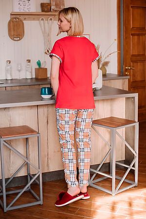 Пижама Старые бренды (Красный+клетка на бежевом) ЖП 062/1 #646492