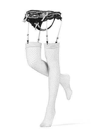 Комплект белья "Эммануэль": трусики с разрезом и чулки LE CABARET (Черный, белый, кремовый) 292553 #678529