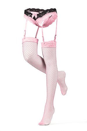 Комплект белья "Само совершенство": трусики с подвязками и чулки LE CABARET (Черный, розовый) 292574 #678531