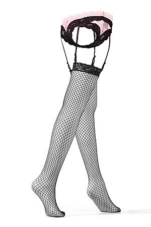 Комплект белья "Само совершенство": трусики с подвязками и чулки LE CABARET (Черный, Светло-розовый) 292576 #678803