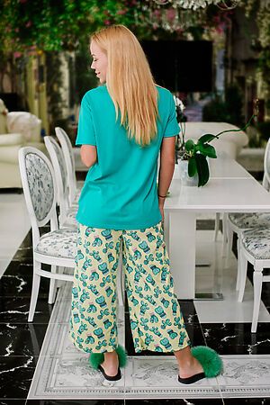 Пижама Старые бренды (Изумрудный+принт кактусы) ЖП 066 #681466