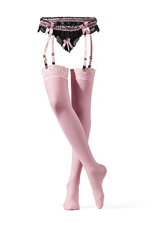 Комплект белья "Дикая орхидея": трусики с разрезом и чулки LE CABARET (Розовый, черный, белый) 292548 #683859