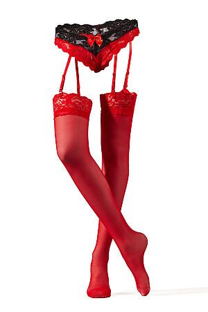 Комплект белья "Миледи": трусики с подвязками и чулки LE CABARET (Черный, красный) 292573 #684299