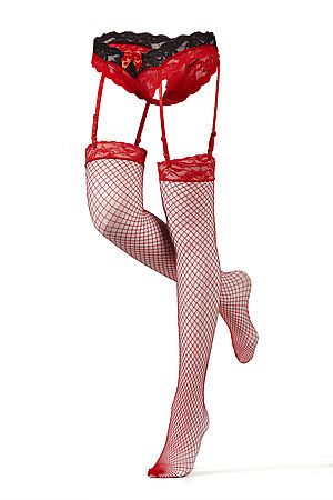 Комплект белья "Само совершенство": трусики с подвязками и чулки LE CABARET (Черный, красный) 292571 #684317