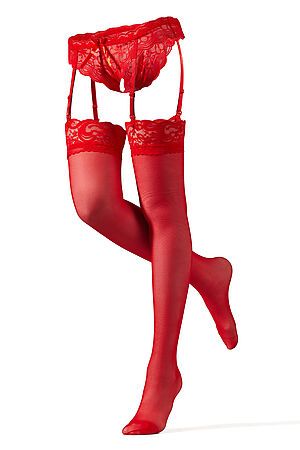 Комплект белья "Андромеда": трусики с подвязками и чулки LE CABARET (Красный) 292565 #693446