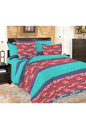 Комплект постельного белья 1,5-спальный AMORE MIO (Бирюзовый/фиолетовый/красный) 26128 #695067