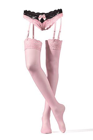 Комплект белья "Миледи": трусики с подвязками и чулки LE CABARET (Черный, светло-розовый) 292572 #697437