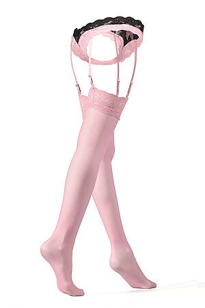 Комплект белья "Миледи": трусики с подвязками и чулки LE CABARET (Черный, светло-розовый) 292572 #697437