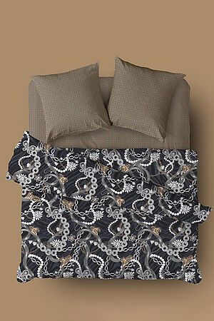 Комплект постельного белья 1,5 спальный TEIKOVO (Темно-синий, Серый, Бежевый) 743741 #713818