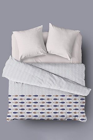 Комплект постельного белья Евро TEIKOVO (Белый, Коричневый, Синий) 727085 #716878
