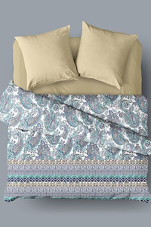Комплект постельного белья Евро TEIKOVO (Бежевый, Синий, Зелёный) 709465 #718762