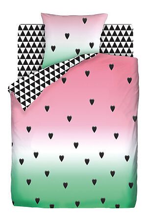Комплект постельного белья 1,5-сп. TEIKOVO (Розовый, Зелёный) 756584 #718818
