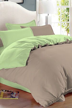 Комплект постельного белья 2-спальный AMORE MIO (Бежевый/зеленый) 24911 #730233