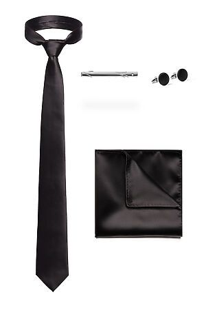 Набор: галстук, платок, запонки, зажим "Сила воли" Nothing Shop (Черный, серебристый,) 299895 #770347