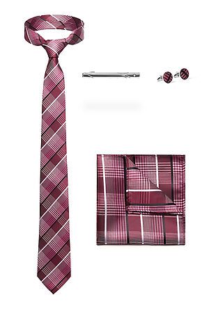 Набор: галстук, платок, запонки, зажим "Уверенность" SIGNATURE (Бордовый, черный, розовый,) 299915 #787190