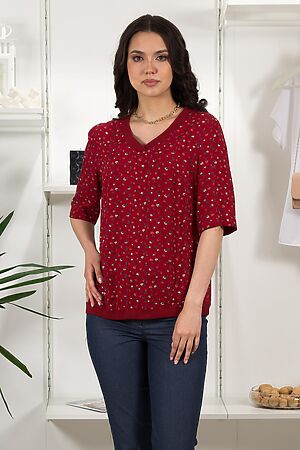 Блуза BRASLAVA (Красный цветы / бордовый) 5796-2 #816288