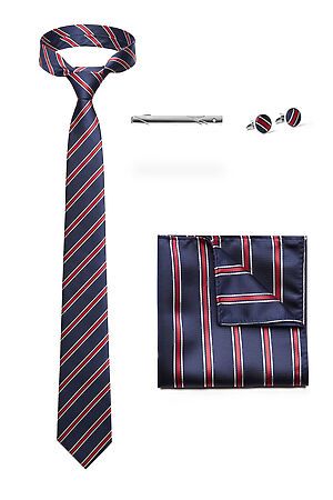 Набор: галстук, платок, запонки, зажим "Сила желания" SIGNATURE (Темно-синий, белый, алый,) 299917 #825167