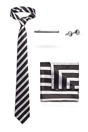 Набор: галстук, платок, запонки, зажим "Сила желания" SIGNATURE (Черный, белый, серебристый,) 299923 #825170