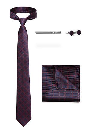 Набор: галстук, платок, запонки, зажим "Уверенность" SIGNATURE (Темно-синий, алый,) 299860 #825171