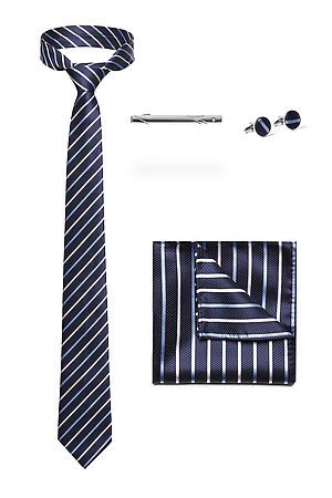 Набор: галстук, платок, запонки, зажим "Сила желания" SIGNATURE (Темно-синий, голубой, белый,) 299898 #825172