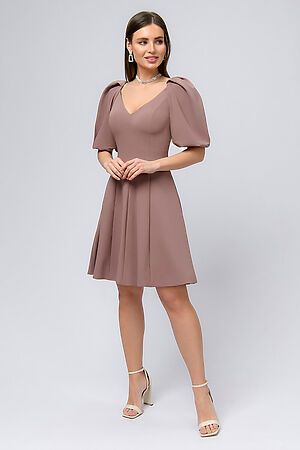 Платье бежевого цвета длины мини с объемными рукавами 1001 DRESS (Бежевый) 0102834BG #844816