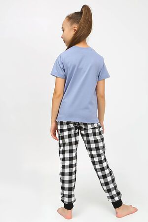 Пижама с брюками 91241 для девочки (футболка, брюки) НАТАЛИ (Голубой/черная клетка) 39782 #885616