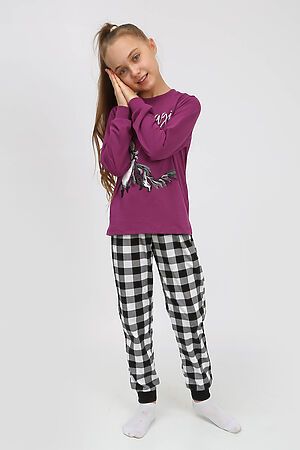 Пижама с брюками 91238 для девочки (джемпер, брюки) НАТАЛИ (Пурпурный/черная клетка) 39779 #885625