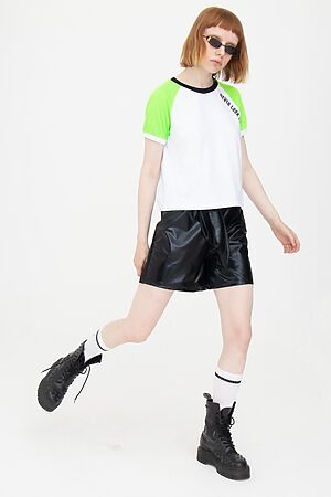 Комплект женский: футболка укороченная и шорты с завышенной посадкой NOTA BENE (Неон зеленый) 201402003 #886932