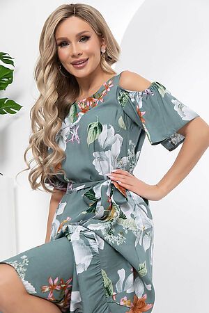 Платье "Марианна" LADY TAIGA (Олива/цветы) П5872 #891253
