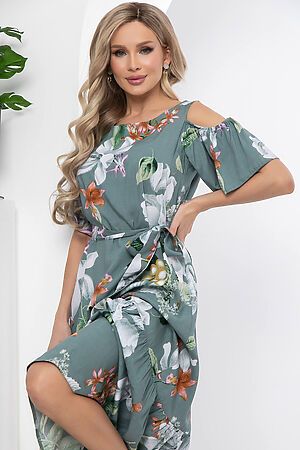 Платье "Марианна" LADY TAIGA (Олива/цветы) П5872 #891253
