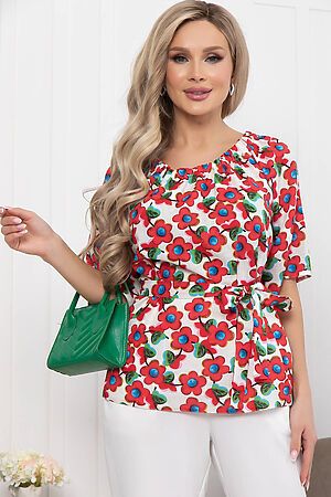 Блуза "Аксинья" LADY TAIGA (Цветы на белом) Б5945 #893122