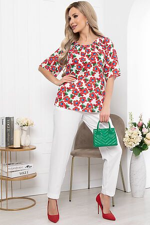 Блуза "Аксинья" LADY TAIGA (Цветы на белом) Б5945 #893122