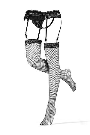 Комплект белья "Эммануэль": трусики с разрезом и чулки LE CABARET (Черный, белый) 292552 #905209