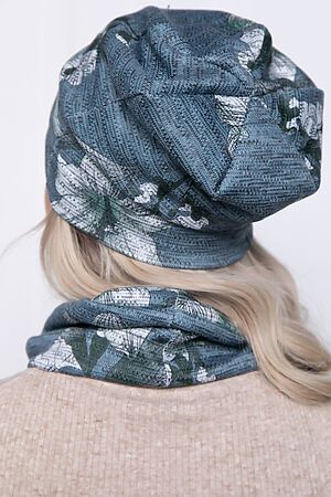 Комплект шапка и снуд LADY TAIGA (Цветы/зеленый) ШС11 #913375