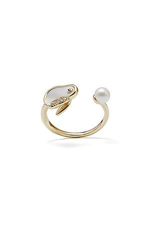 Кольцо женское разомкнутое с эмалью регулируемое кольцо с жемчужной бусиной... MERSADA (Золотистый, белый,) 311062 #925627