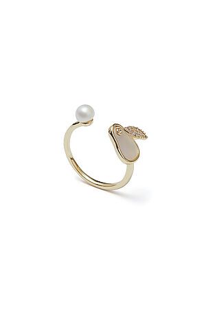 Кольцо женское разомкнутое с эмалью регулируемое кольцо с жемчужной бусиной... MERSADA (Золотистый, белый,) 311062 #925627